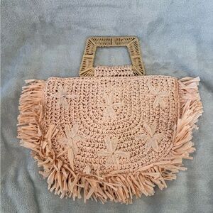 A New Day Woven Pink Handbag with Fringe